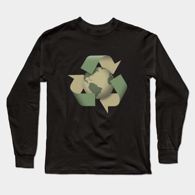 Recycle Symbol with Earth. Long Sleeve T-Shirt by Brartzy